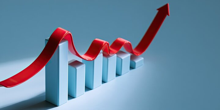 3D bar chart with a red arrow showing upward trend