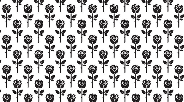 Black rose flower icon repeating pattern on white background for textile print and wrapping paper vector illustration