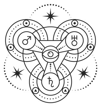 Occult symbol with astrological signs. Ritual magic icon