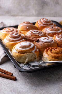 Cinnamon rolls or cinnabon buns with cream cheese frosting
