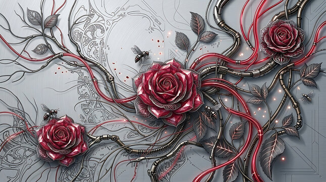 Red crystal roses with mechanical vines