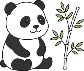 Giant panda cub sitting beside bamboo branch in natural habitat with soft sunlight and copy space © RabeyaBhuiyan