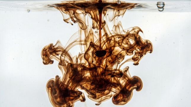 Dark Soy Sauce Swirling and Dissolving in Clear Water Macro View