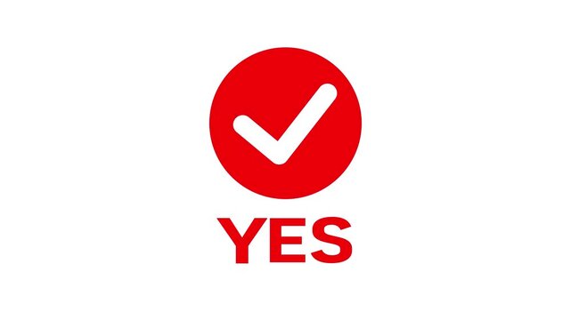 checkmark sign with yes text animation on transparent background.Motion graphics of concept