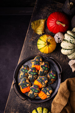 Spooky Halloween cookies in shape of black cat