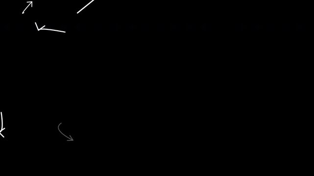 arrow hand drawn pointing doodle animation sketch over black background for video overlay