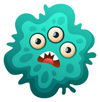 Funny bacteria with scared face. Cartoon disease character