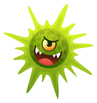 Evil green virus cell cartoon comic character