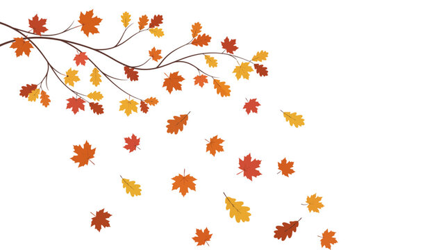 Autumn leaves falling from tree branch vector, orange and yellow maple foliage, seasonal nature background for thanksgiving