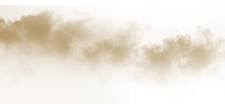 Dust sand soil smoke cloud particles isolated on transparent white background. Brown sandstorm smog sand dust explosion rising. Design elements for Compositing, covering, overlay, PNG