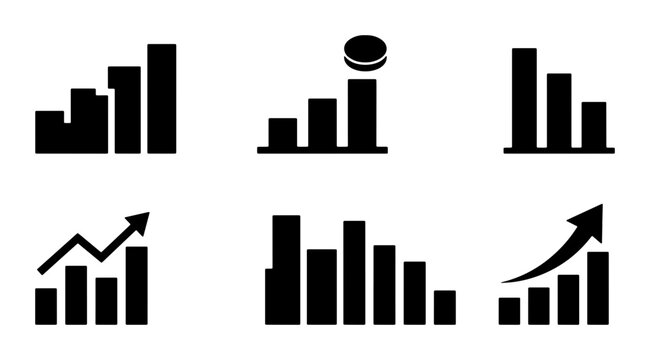Business Growth Bar Charts, Financial Data Icons, Stock Market Analysis Vector Set