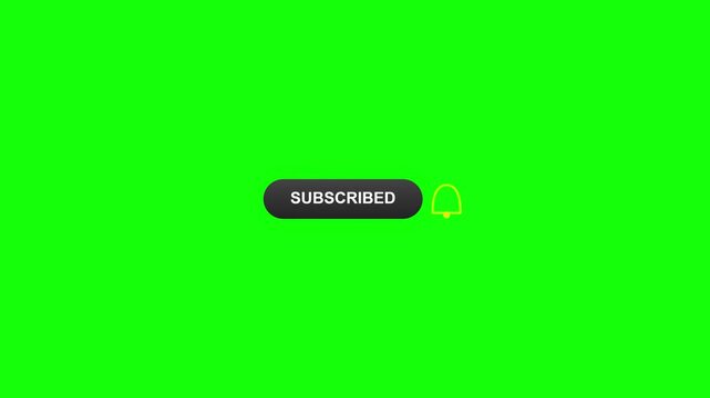 Digital motion render of subscribed notification button and yellow bell on green screen background for video editing