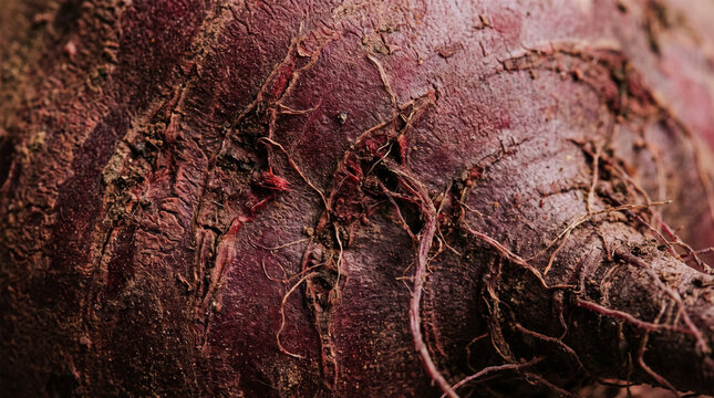 Rough Soil Covered Root Skin of Fresh Harvested Red Beetroot Macro