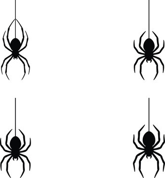 Black spider hanging from silk thread Vector