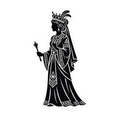 Fototapeta premium Silhouette of a regal queen wearing a crown and holding a scepter.