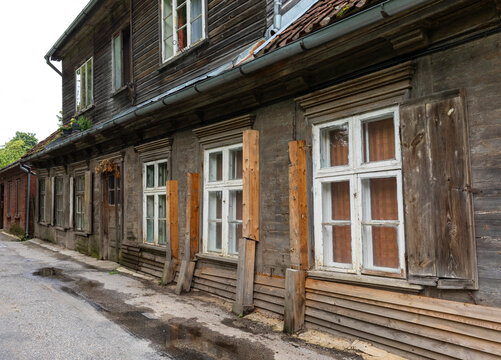 Historic wooden houses along Kuldiga street