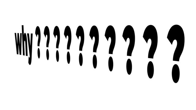 Set of question marks getting bigger. Asking why repeatedly. Big question marks over and over. Concept for confusion.