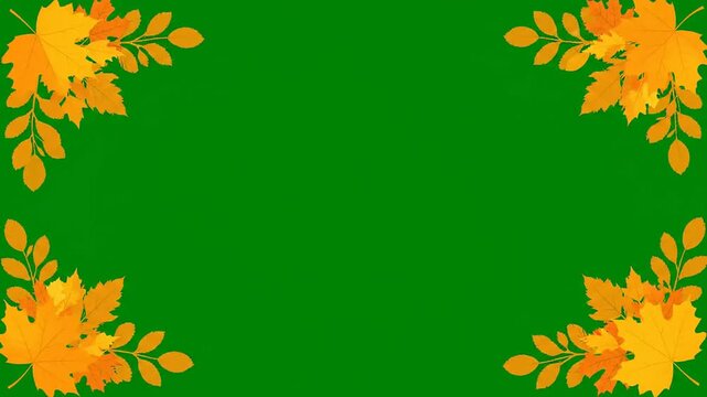 Autumn leaves corner border, orange foliage frame background video, corporate presentation template, educational video overlay, marketing promo asset.