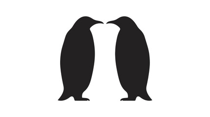 Obraz premium Minimalist black silhouette of two penguins facing each other isolated on a white background, perfect for wildlife and nature-themed graphic design projects