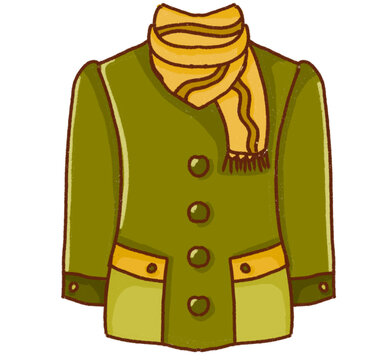 Green winter coat jacket with yellow scarf illustration vector