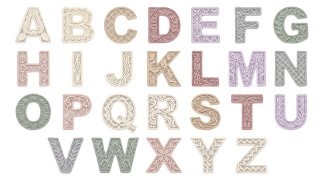 Decorative Alphabet Letters with Intricate Patterns in Pastel Tones