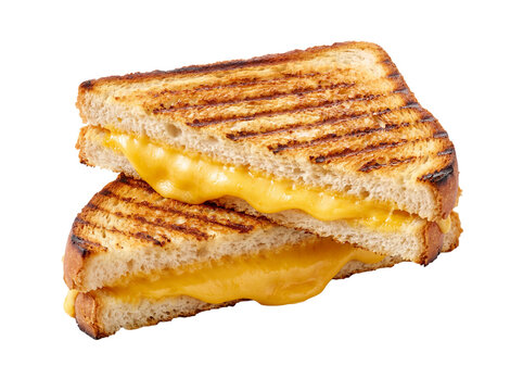Grilled cheese sandwich with melted cheddar on toasted bread isolated transparent background