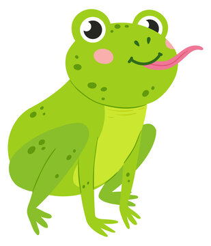 Funny frog with tongue out. Cute green animal