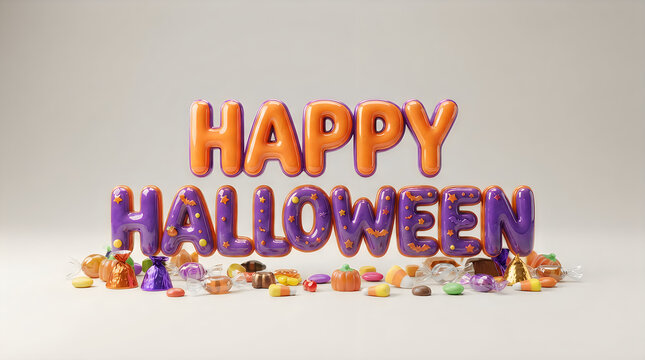 Happy Halloween 3D bubble lettering with festive candy