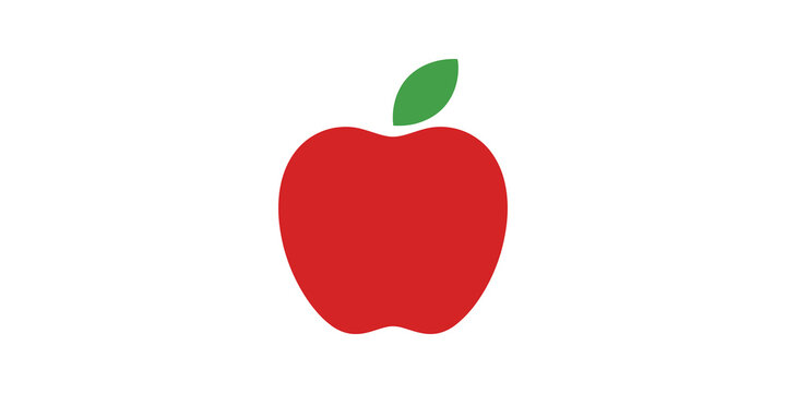 Red apple fresh sweet fruit simple flat icon with small green leaf.