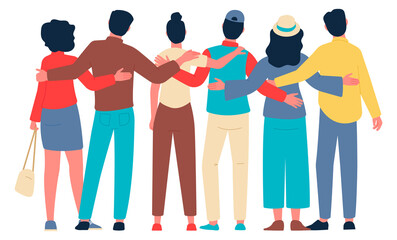 Obraz premium Young friends. People standing together back view