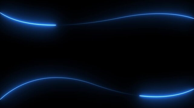 Abstract glowing blue neon light line wave frame animation moving on black background for dynamic border motion graphic background 4k video