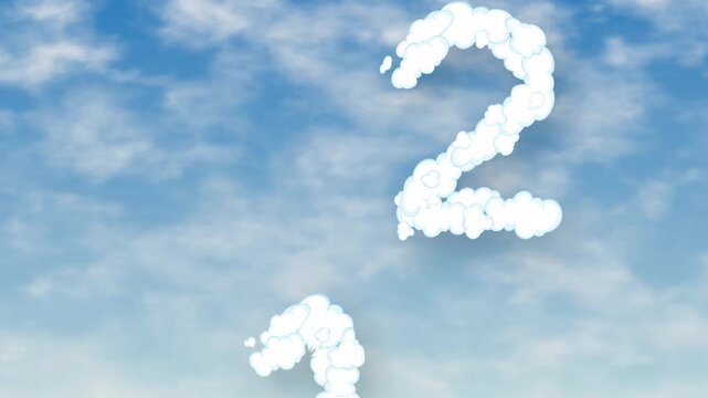 Animated Cloud Numbers Falling Through a Bright Blue Sky Background