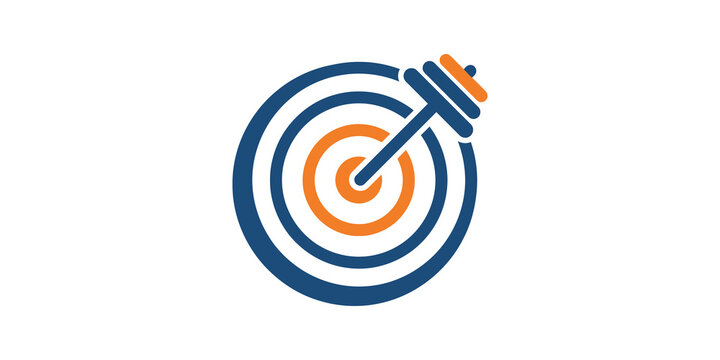 Target dartboard with dumbbell bar in center blue and orange icon.