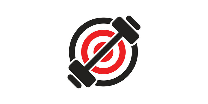 Target circle with fitness barbell in black and red style vector.