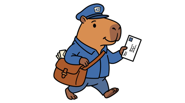 Capybara mailman in uniform delivering letter