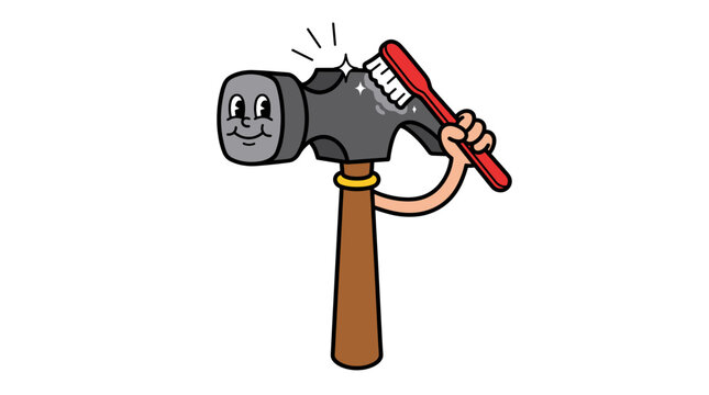 Cartoon hammer character hitting a smaller hammer tool.