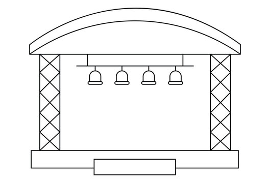 Concert Stage and Event Scene Line Art Outline Vector