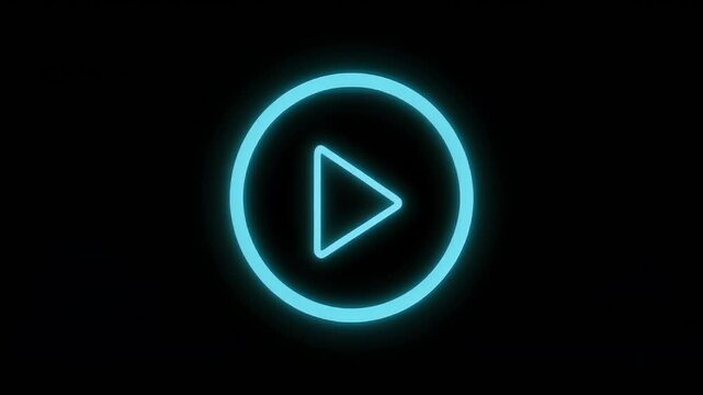 Three glowing blue play buttons on a black background