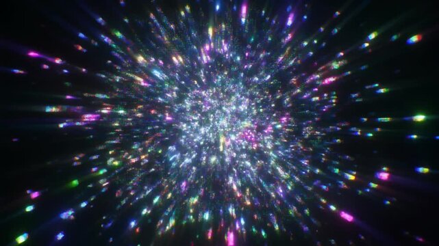 砕けてノイズ化し再構築される発光粒子