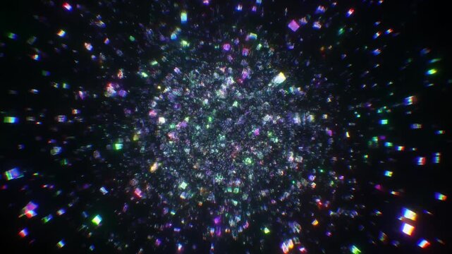 砕けてノイズ化し再構築される発光粒子