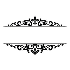 Vintage ornamental frame with fleur de lis, elegant black scrollwork border, classic baroque filigree vector for invitations isolated on White Background © LIPI