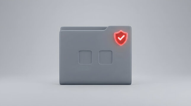 A gray folder icon with a glowing red shield with emblem checkmark representing web