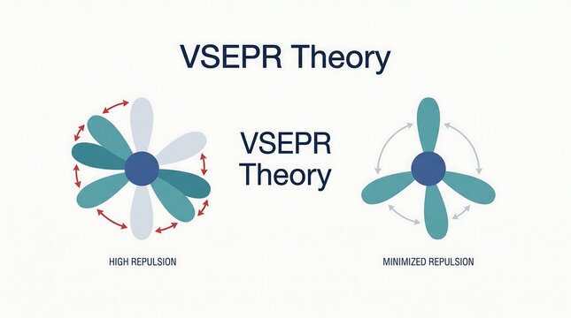 VSEPR theory diagram illustrating molecular geometry and minimization of electron pair repulsion for chemical shape prediction study guide