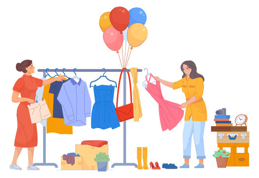 Garage sale illustration. House backyard market scene