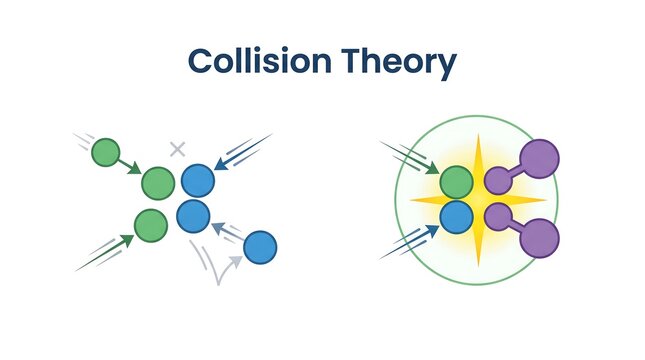 Collision theory vector diagram showing effective versus ineffective molecular collisions in chemistry