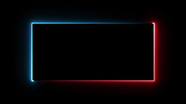 Glowing neon blue rectangle animated on black background. neon glowing circle frame animation. Futuristic light effect isolated. Abstract glowing neon light rectangle border frame animation.