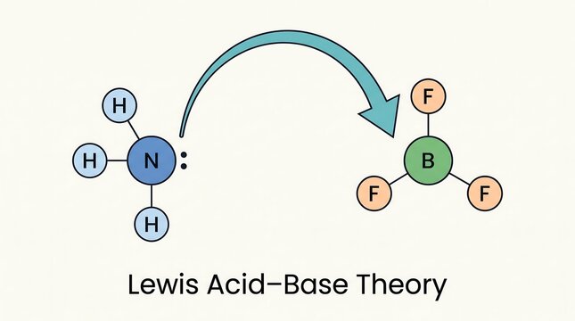Lewis acid-base theory electron pair donor and acceptor mechanism illustrated with ammonia and boron trifluoride molecular structures