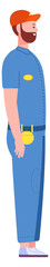 Naklejka premium Technician character side view. Blue uniform worker