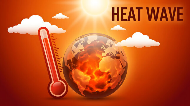 A glowing earth globe with a thermometer representing a global heat wave condition