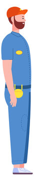 Technician character side view. Blue uniform worker